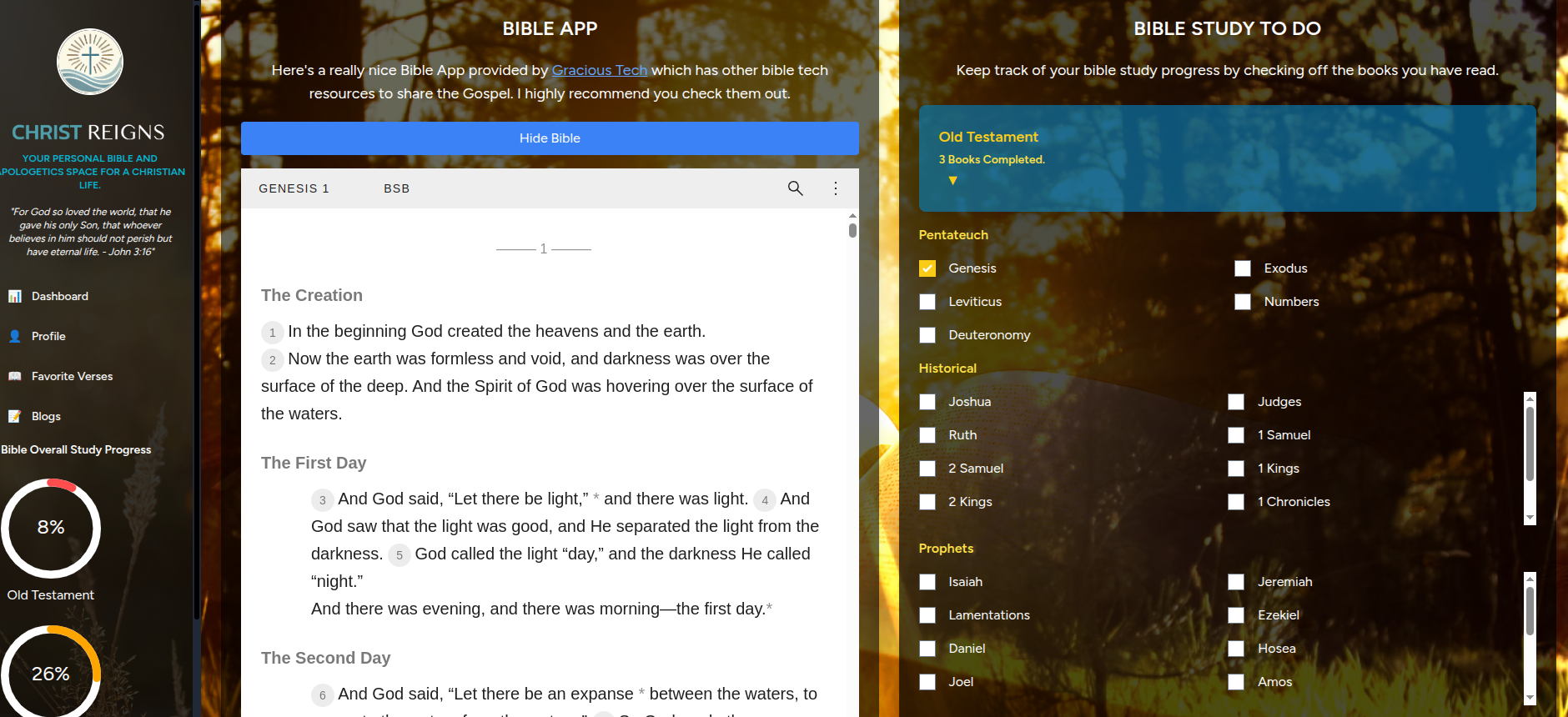 Living For Jesus Christ Dashboard App